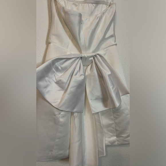 Soiree Hour White Satin Strapless Bow Mini Dress- Bridal - Picture 6 of 11